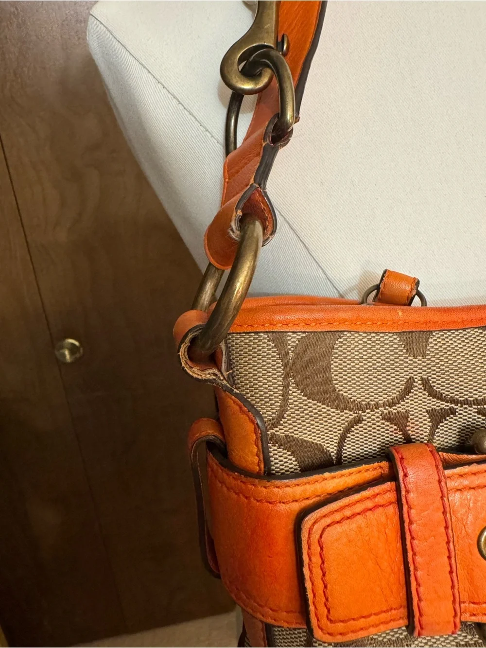 Coach Signature Canvas SoHo Hobo Bag in Khaki Orange